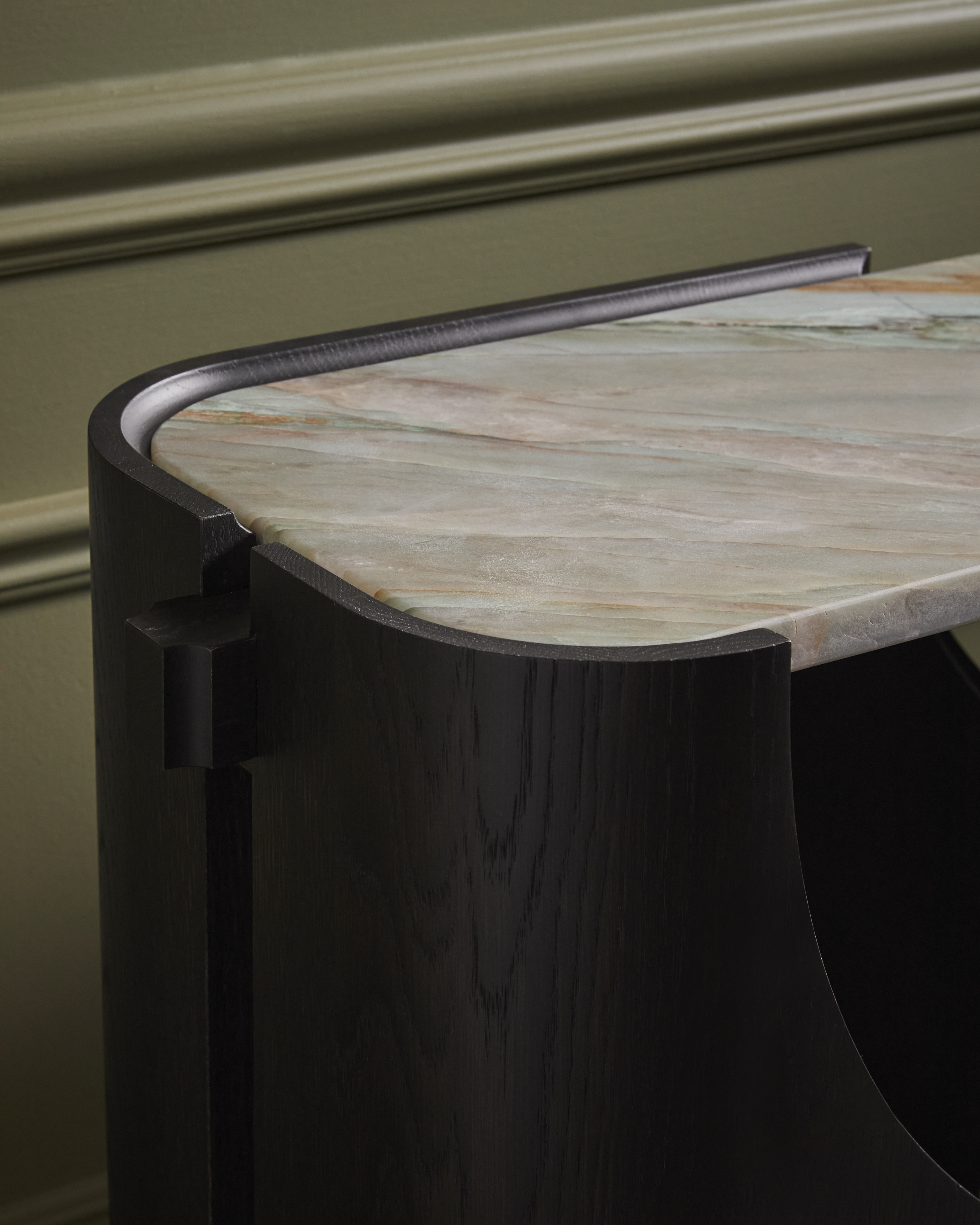 A stone top on the Hug Console Designed by Kim Lambert for Hollace Cluny